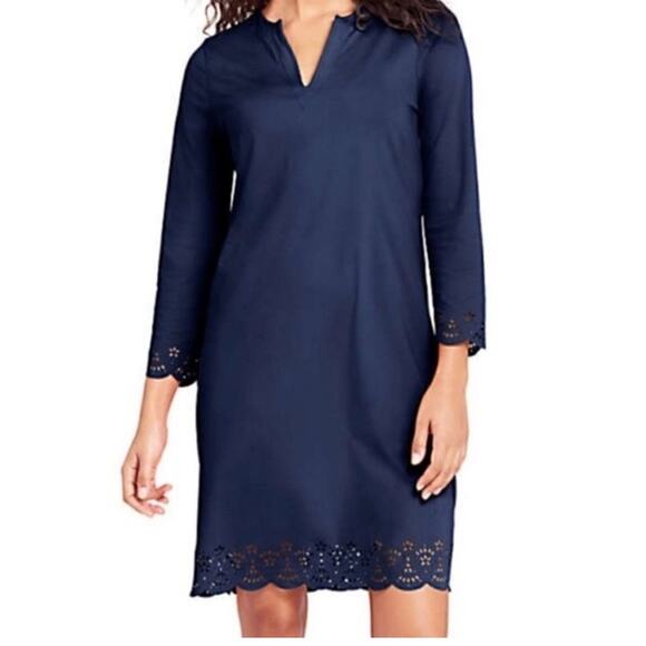 Lands’ End Sports Dress Laser Cut Eyelet Trim Navy Blue Women’s Size M/L 10–12 - Picture 1 of 14